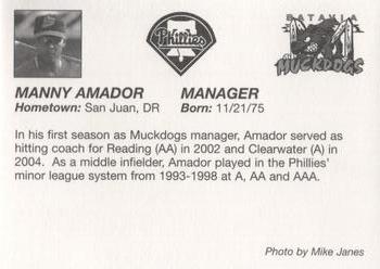 2005 Batavia Muckdogs #NNO Manny Amador Back