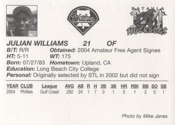 2005 Batavia Muckdogs #NNO Julian Williams Back