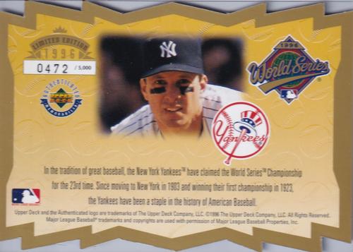 1996 Upper Deck Authenticated New York Yankees 1996 World Series Champions 3x5 #NNO 1996 World Series Champions Back