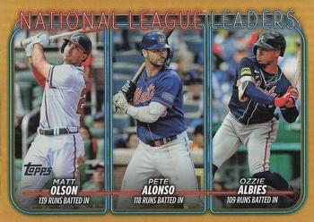 2024 Topps - Gold Foil #293 National League Leaders Runs Batted In (Matt Olson / Pete Alonso / Ozzie Albies) Front