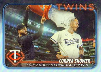 2024 Topps - Rainbow Foil #155 Correa Shower: López Douses Correa After Win Front