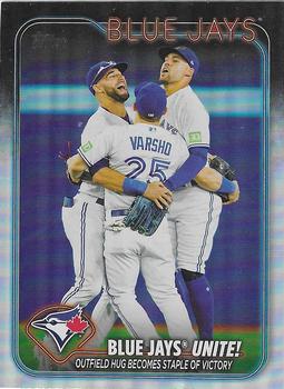 2024 Topps - Rainbow Foil #167 Blue Jays Unite!: Outfield Hug Becomes Staple of Victory Front