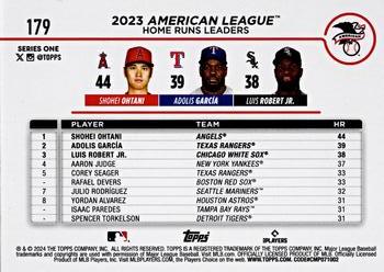 2024 Topps - Rainbow Foil #179 American League Leaders Home Runs (Shohei Ohtani / Adolis García / Luis Robert Jr.) Back