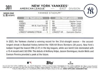 2024 Topps - Rainbow Foil #301 New York Yankees Back