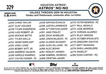 2024 Topps - Rainbow Foil #329 Astros No-No: Valdez Throws Gem in Houston Back