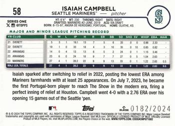 2024 Topps - Gold #58 Isaiah Campbell Back