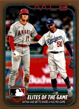 2024 Topps - Gold #138 Elites of the Game: Ohtani and Betts Share a Hug Mid-Game Front