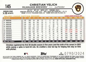 2024 Topps - Gold #145 Christian Yelich Back