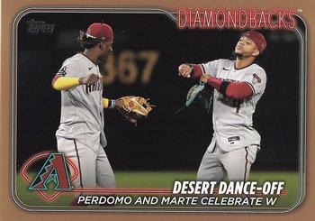 2024 Topps - Gold #190 Desert Dance-Off: Perdomo and Marte Celebrate W Front