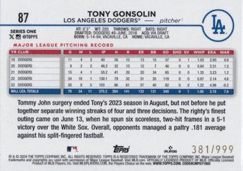 2024 Topps - Blue Holofoil #87 Tony Gonsolin Back
