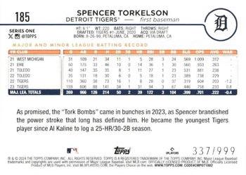 2024 Topps - Blue Holofoil #185 Spencer Torkelson Back