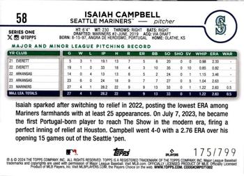 2024 Topps - Purple Holofoil #58 Isaiah Campbell Back