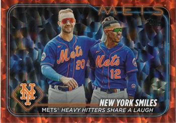 2024 Topps - Orange Crackle Foil #38 New York Smiles: Mets Heavy Hitters Share a Laugh Front