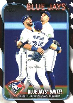 2024 Topps - Independence Day #167 Blue Jays Unite!: Outfield Hug Becomes Staple of Victory Front