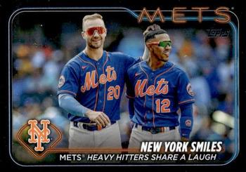 2024 Topps - Black #38 New York Smiles: Mets Heavy Hitters Share a Laugh Front