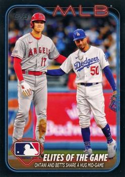 2024 Topps - Black #138 Elites of the Game: Ohtani and Betts Share a Hug Mid-Game Front