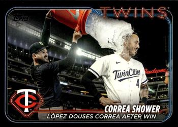 2024 Topps - Black #155 Correa Shower: Lopez Douses Correa After Win Front