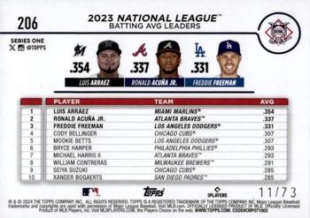 2024 Topps - Black #206 National League Leaders Batting Average (Luis Arraez / Ronald Acuña Jr. / Freddie Freeman) Back