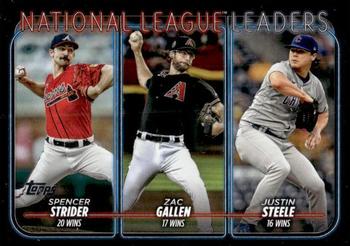 2024 Topps - Black #309 National League Leaders Wins (Spencer Strider / Zac Gallen / Justin Steele) Front