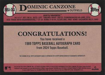 2024 Topps - 1989 Topps Baseball 35th Anniversary Autographs #89BA-DCA Dominic Canzone Back