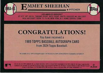 2024 Topps - 1989 Topps Baseball 35th Anniversary Autographs #89BA-ES Emmet Sheehan Back