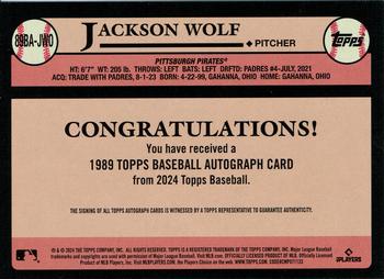 2024 Topps - 1989 Topps Baseball 35th Anniversary Autographs #89BA-JWO Jackson Wolf Back