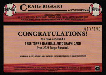 2024 Topps - 1989 Topps Baseball 35th Anniversary Autographs Black #89BA-CBI Craig Biggio Back