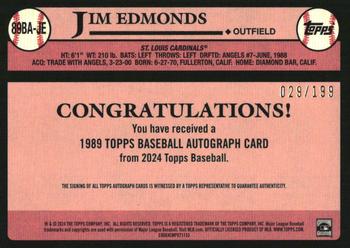 2024 Topps - 1989 Topps Baseball 35th Anniversary Autographs Black #89BA-JE Jim Edmonds Back