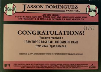 2024 Topps - 1989 Topps Baseball 35th Anniversary Autographs Gold #89BA-JD Jasson Domínguez Back