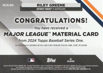 2024 Topps - Major League Material Relics #MLM-RG Riley Greene Back
