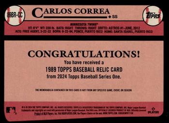 2024 Topps - 1989 Topps Baseball 35th Anniversary Relics #89BR-CC Carlos Correa Back
