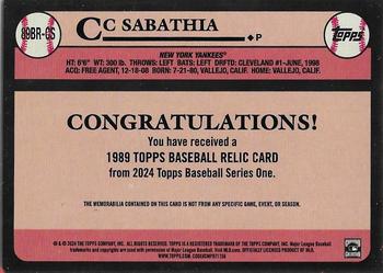 2024 Topps - 1989 Topps Baseball 35th Anniversary Relics #89BR-CS CC Sabathia Back