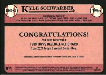 2024 Topps - 1989 Topps Baseball 35th Anniversary Relics #89BR-KS Kyle Schwarber Back