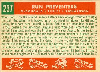 2003 Topps All-Time Fan Favorites - Vintage Embossed Buybacks 1959 #237 Run Preventers (Gil McDougald / Bob Turley / Bobby Richardson) Back