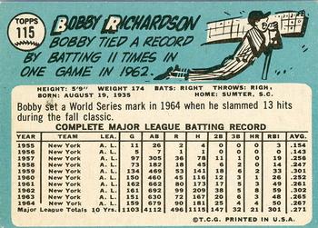 2003 Topps All-Time Fan Favorites - Vintage Embossed Buybacks 1965 #115 Bobby Richardson Back