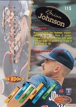 1994 Sportflics 2000 Rookie & Traded #115 Brian Johnson Back