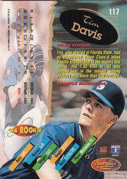 1994 Sportflics 2000 Rookie & Traded #117 Tim Davis Back