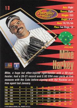 1994 Sportflics 2000 Rookie & Traded #13 Mike Harkey Back