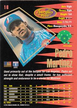 1994 Sportflics 2000 Rookie & Traded #16 Pedro Martinez Back