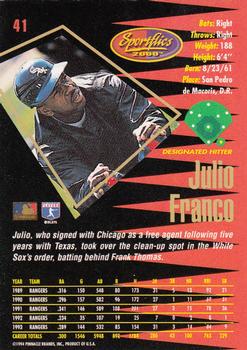 1994 Sportflics 2000 Rookie & Traded #41 Julio Franco Back