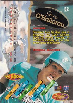 1994 Sportflics 2000 Rookie & Traded #52 Greg O'Halloran Back