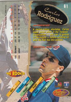 1994 Sportflics 2000 Rookie & Traded #61 Carlos Rodriguez Back