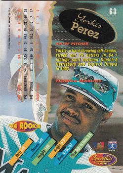 1994 Sportflics 2000 Rookie & Traded #63 Yorkis Perez Back