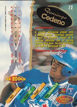 1994 Sportflics 2000 Rookie & Traded #72 Domingo Cedeno Back