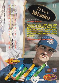 1994 Sportflics 2000 Rookie & Traded #89 Matt Mieske Back