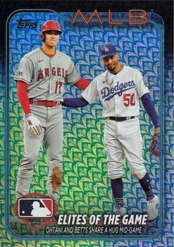 2024 Topps - Holiday #138 Elites of the Game: Ohtani and Betts Share a Hug Mid-Game Front
