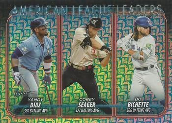 2024 Topps - Holiday #149 American League Leaders Batting Average (Yandy Díaz / Corey Seager / Bo Bichette) Front