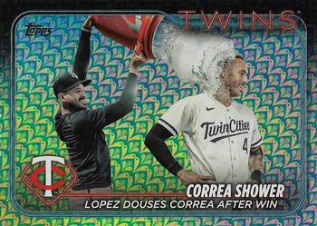 2024 Topps - Holiday #155 Correa Shower: López Douses Correa After Win Front