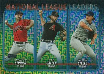 2024 Topps - Holiday #309 National League Leaders Wins (Spencer Strider / Zac Gallen / Justin Steele) Front