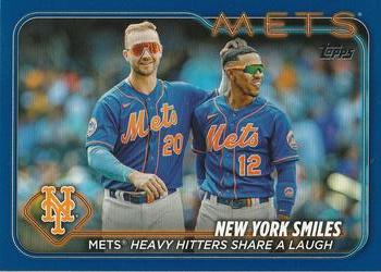 2024 Topps - Royal Blue #38 New York Smiles: Mets Heavy Hitters Share a Laugh Front